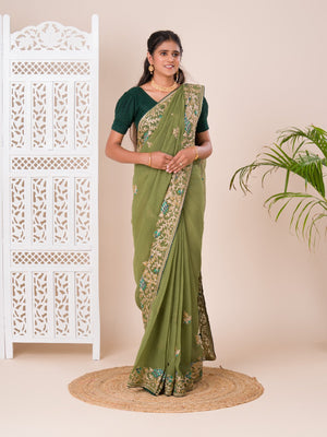 jaipuri style Tissue saree for wedding and mahandi occasion