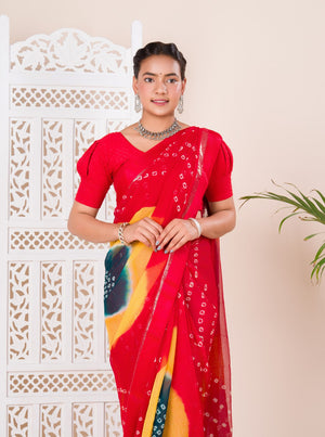 Georgette Multi Colour Bandhni saree