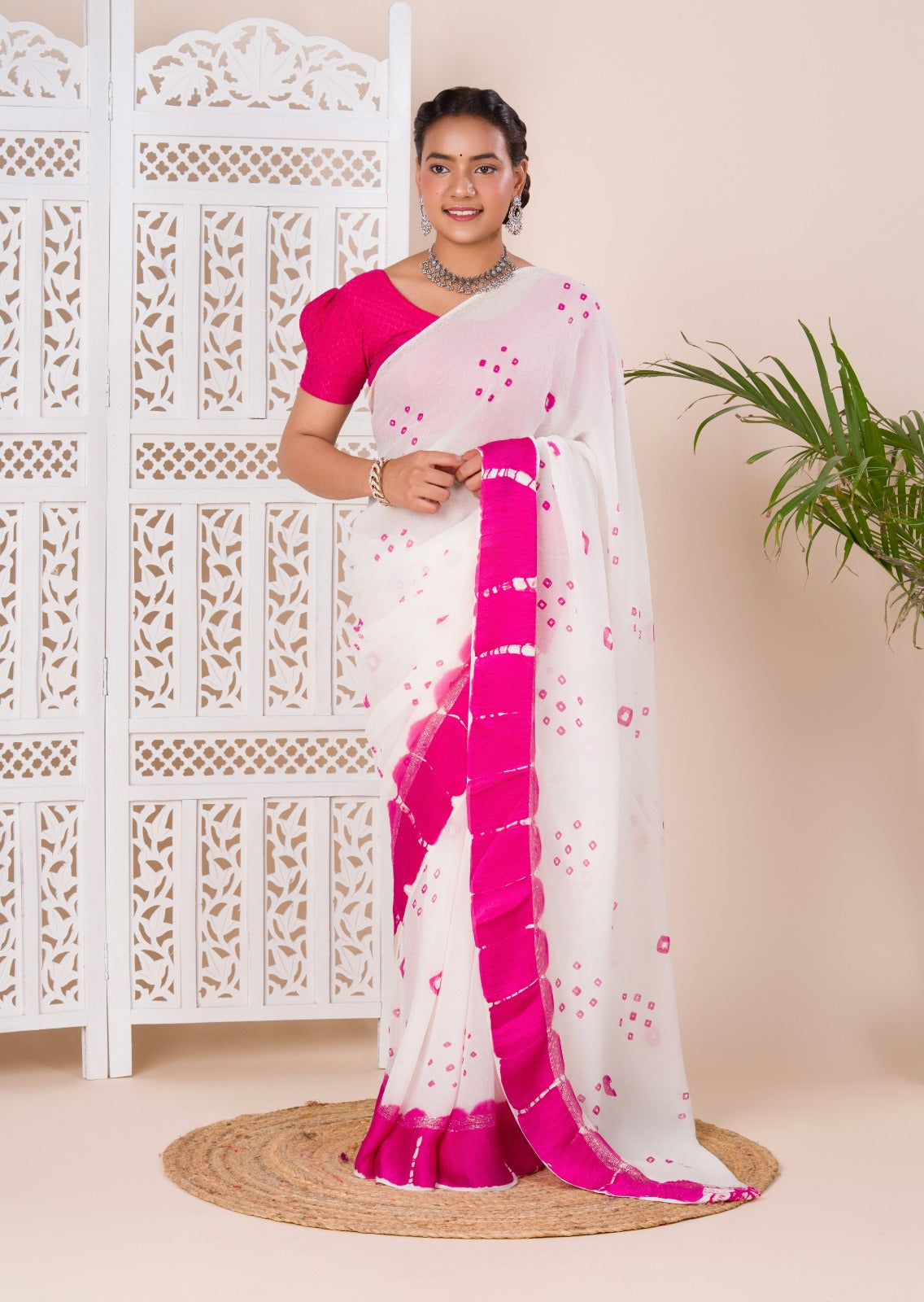 Tanmira New Pure Georgette Gulti Bandhej Satin Patta Border Saree With Blouse RTK