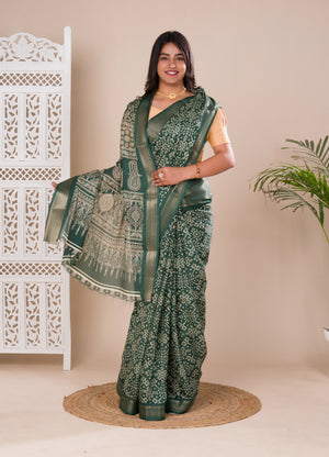 Cotton silk Ajrakh style Saree under 1000