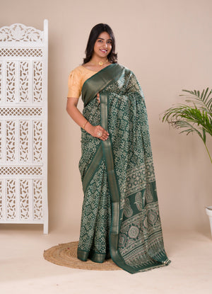Cotton silk Ajrakh style Saree under 1000