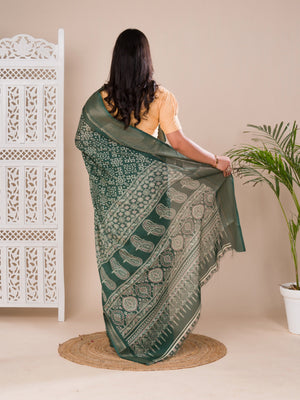 Cotton silk Ajrakh style Saree under 1000