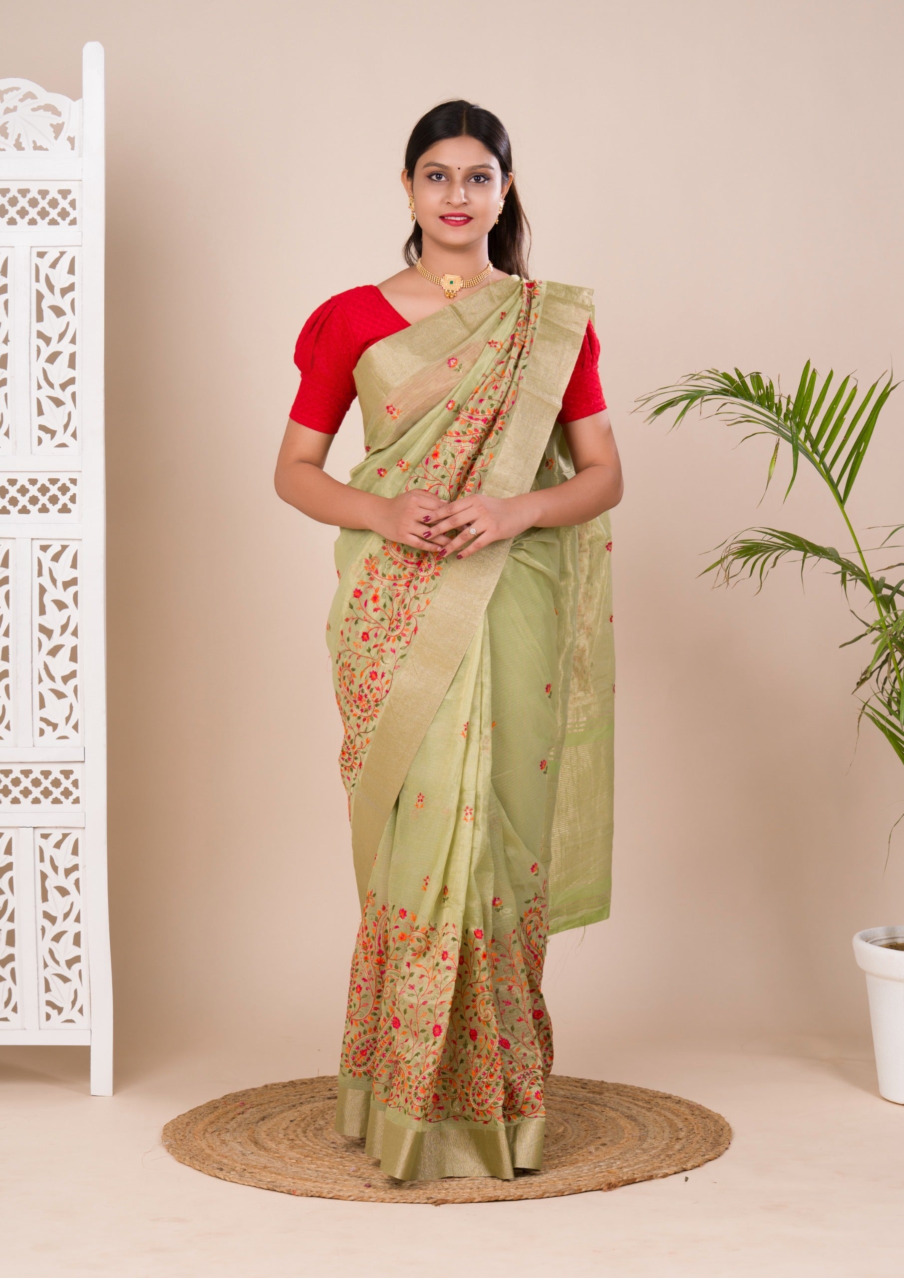 Tanmira New Beautiful Kota Doriya Designer With Kashida Work Saree SWA