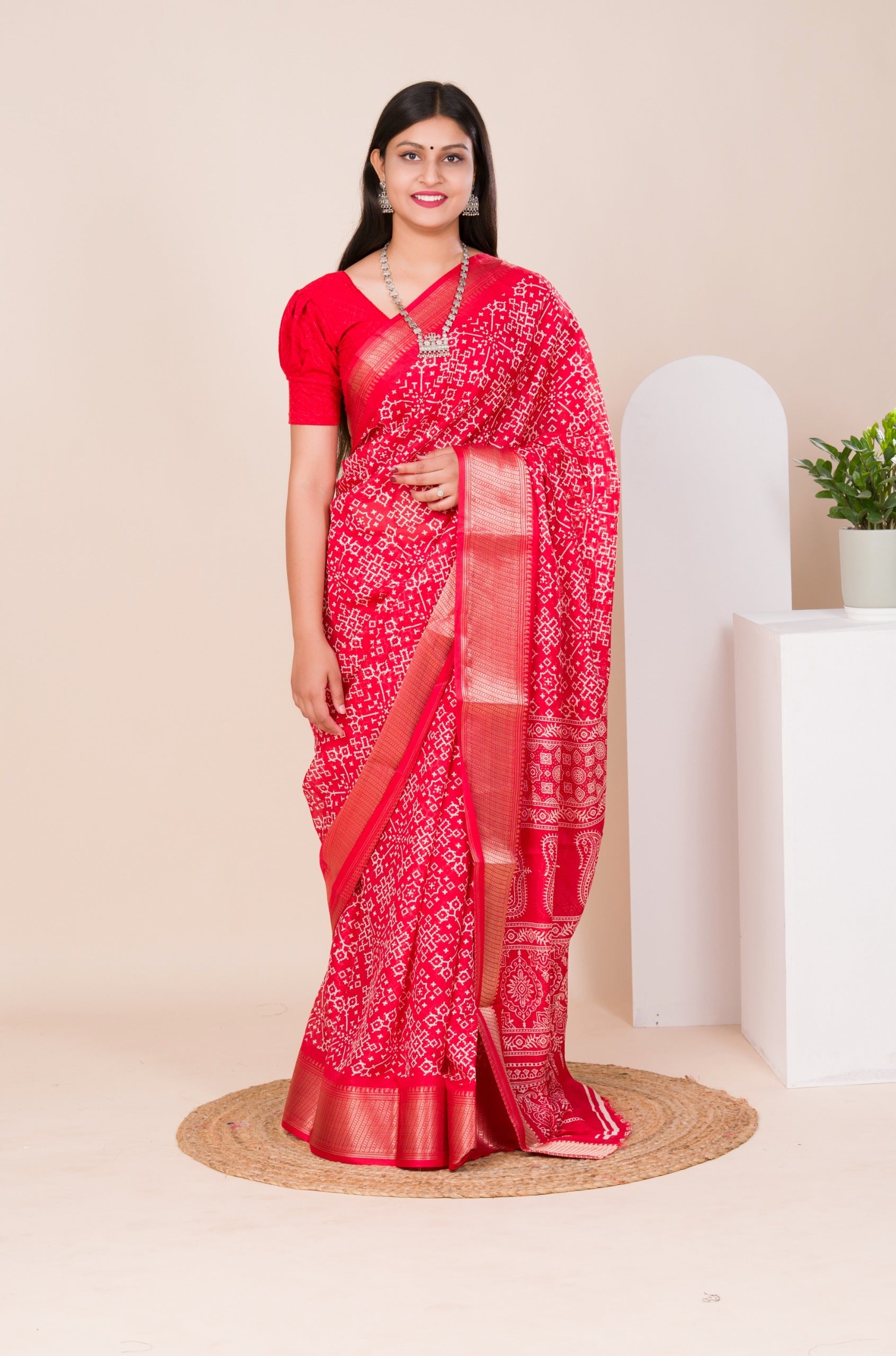 Tanmira New latest Cotton silk Ajrakh style With Ajrakh HandPrint Work Saree STL