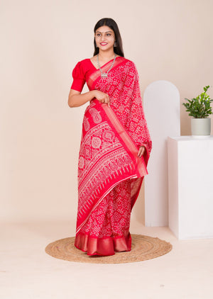 Cotton silk Ajrakh style Saree under 1000