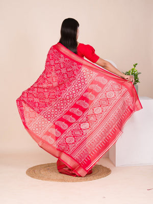 Cotton silk Ajrakh style Saree under 1000