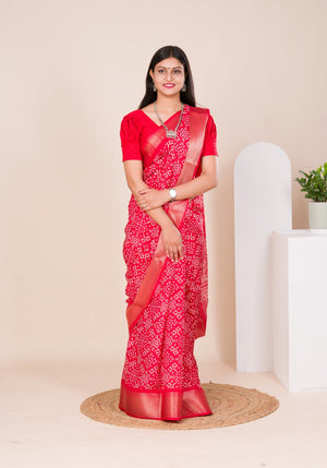 Cotton silk Ajrakh style Saree under 1000