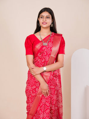 Cotton silk Ajrakh style Saree under 1000