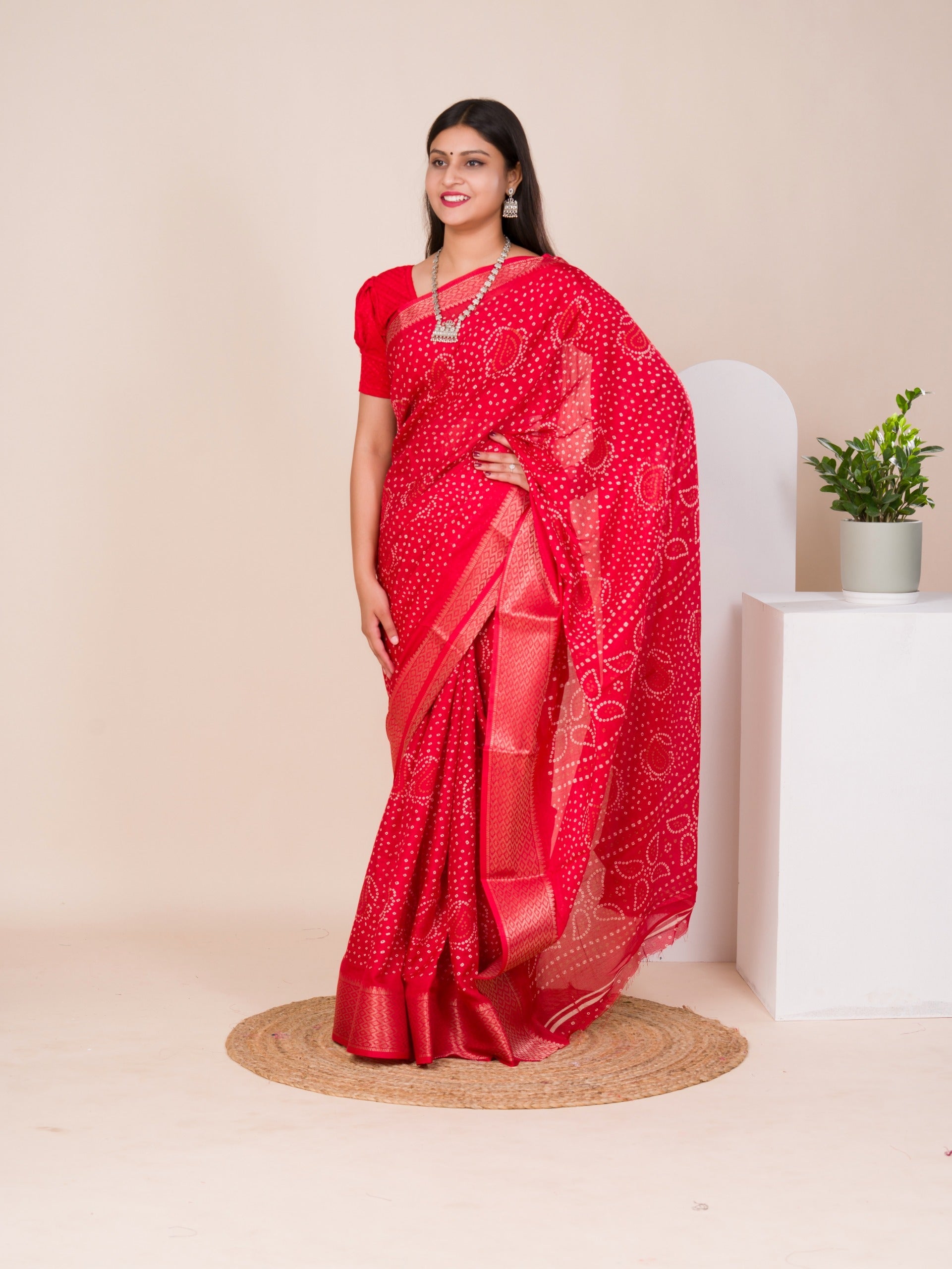 Tanmira New Cotton silk Ajrakh style With Ajrakh HandPrint Work Saree STL