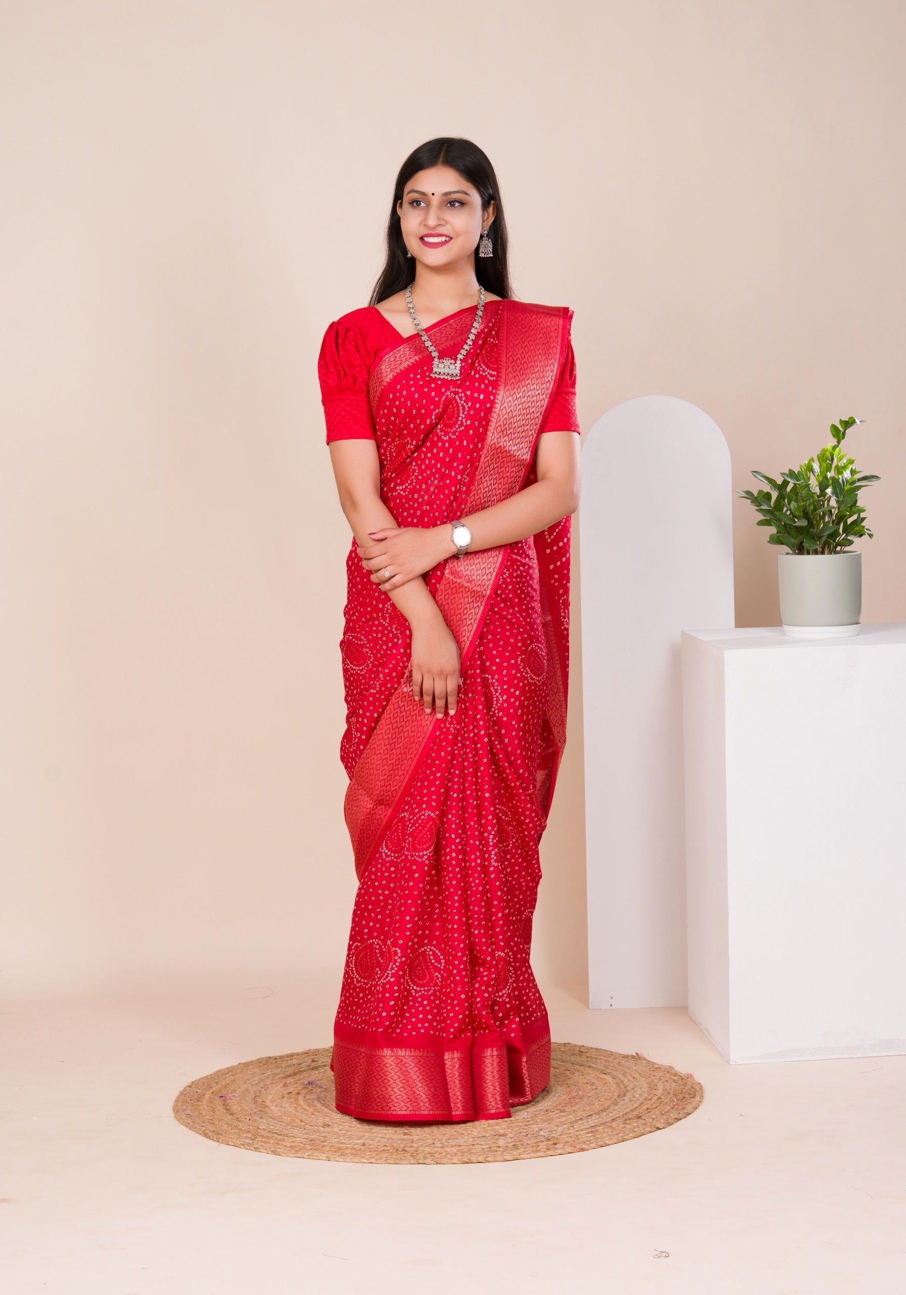 Tanmira New Cotton silk Ajrakh style With Ajrakh HandPrint Work Saree STL