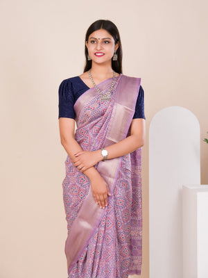 Cotton silk Ajrakh style Saree under 1000