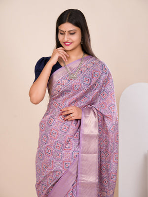 Cotton silk Ajrakh style Saree under 1000