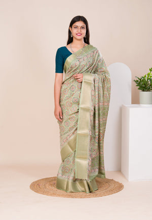 Cotton silk Ajrakh style Saree under 1000