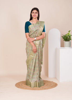 Cotton silk Ajrakh style Saree under 1000