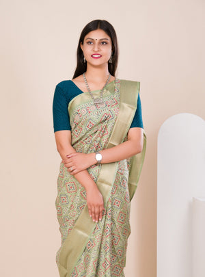 Cotton silk Ajrakh style Saree under 1000