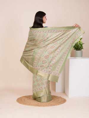 Cotton silk Ajrakh style Saree under 1000
