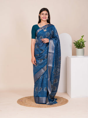 Cotton silk Ajrakh style Saree under 1000