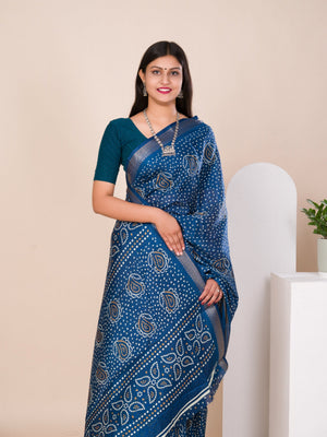 Cotton silk Ajrakh style Saree under 1000