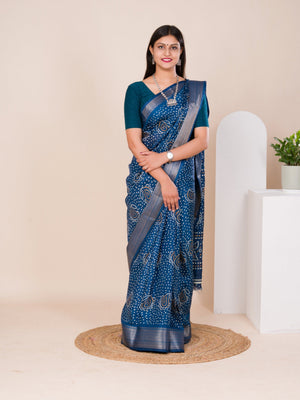 Cotton silk Ajrakh style Saree under 1000