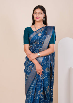 Cotton silk Ajrakh style Saree under 1000