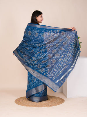 Cotton silk Ajrakh style Saree under 1000