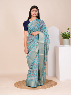 Cotton silk Ajrakh style Saree under 1000