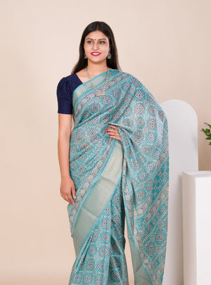 Cotton silk Ajrakh style Saree under 1000