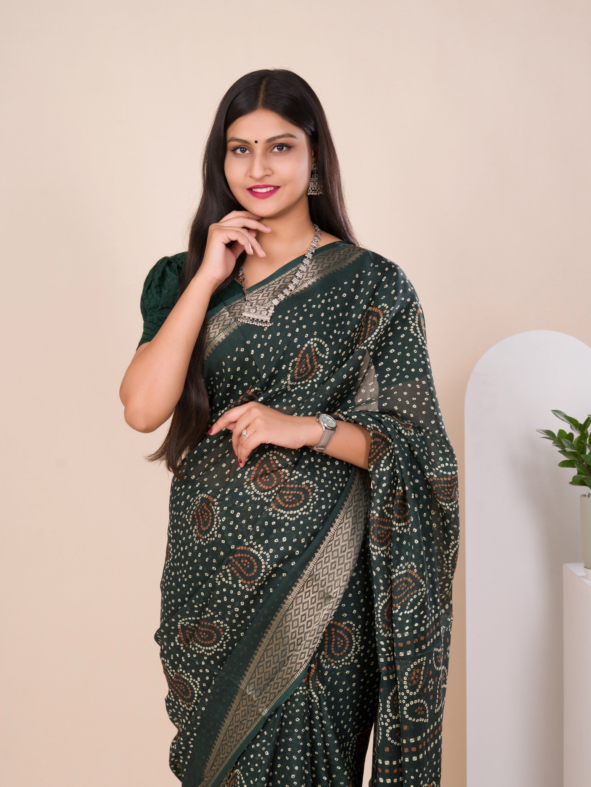 Tanmira New Beautiful Cotton silk Ajrakh style With Ajrakh HandPrint Work Saree STL