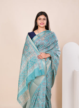 Cotton silk Ajrakh style Saree under 1000