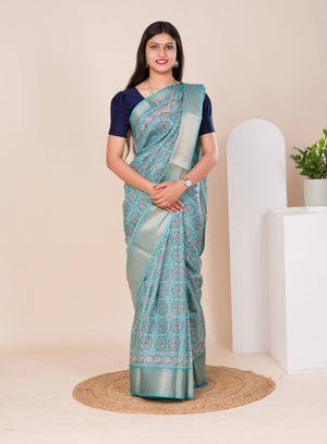 Cotton silk Ajrakh style Saree under 1000