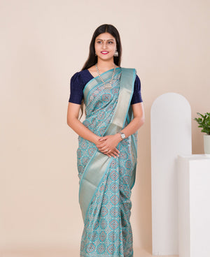 Cotton silk Ajrakh style Saree under 1000