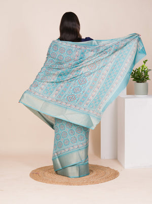 Cotton silk Ajrakh style Saree under 1000