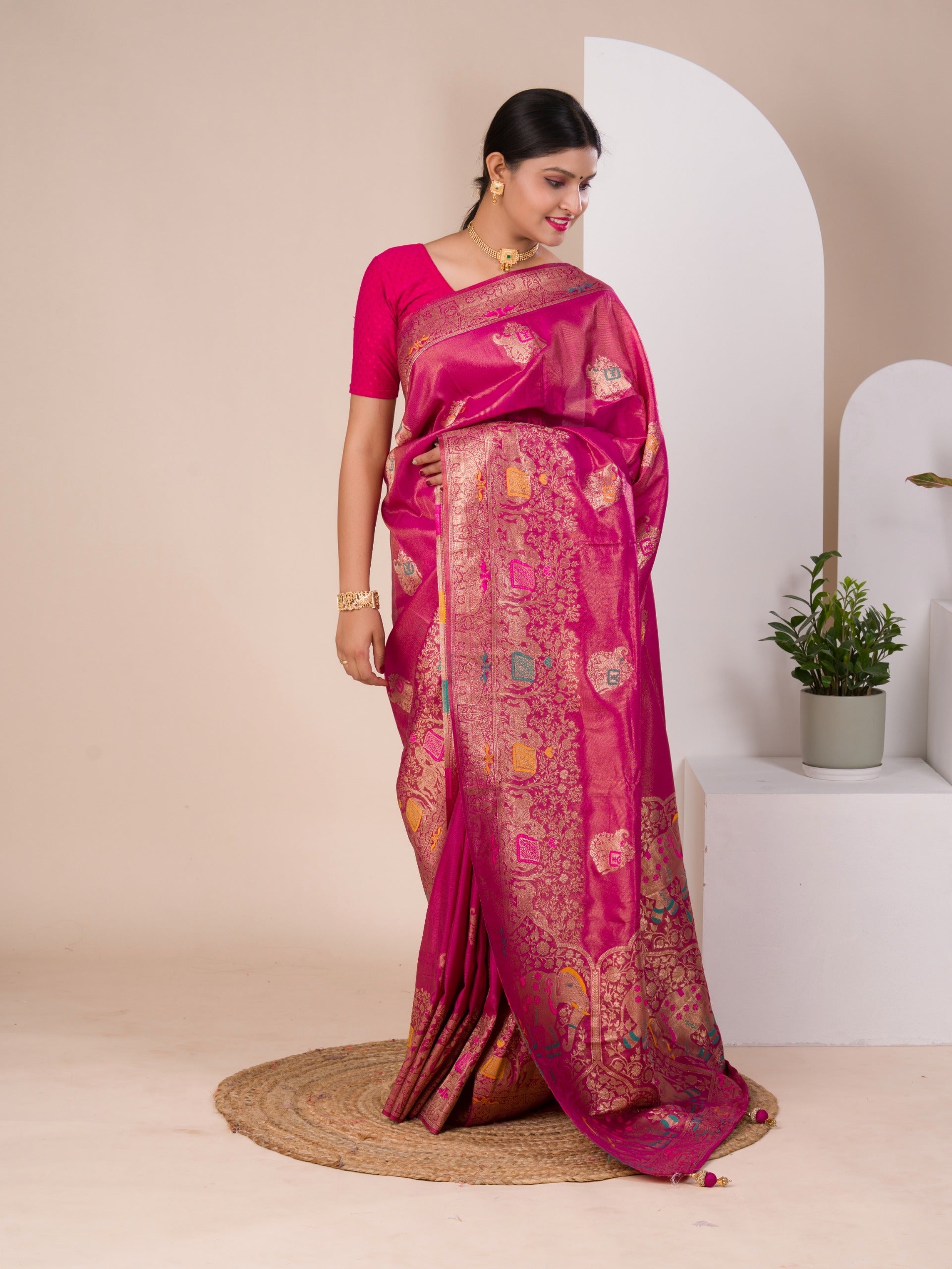 Tanmira New Tussar Silk Banarasi style With Meenakari weaving Saree DC