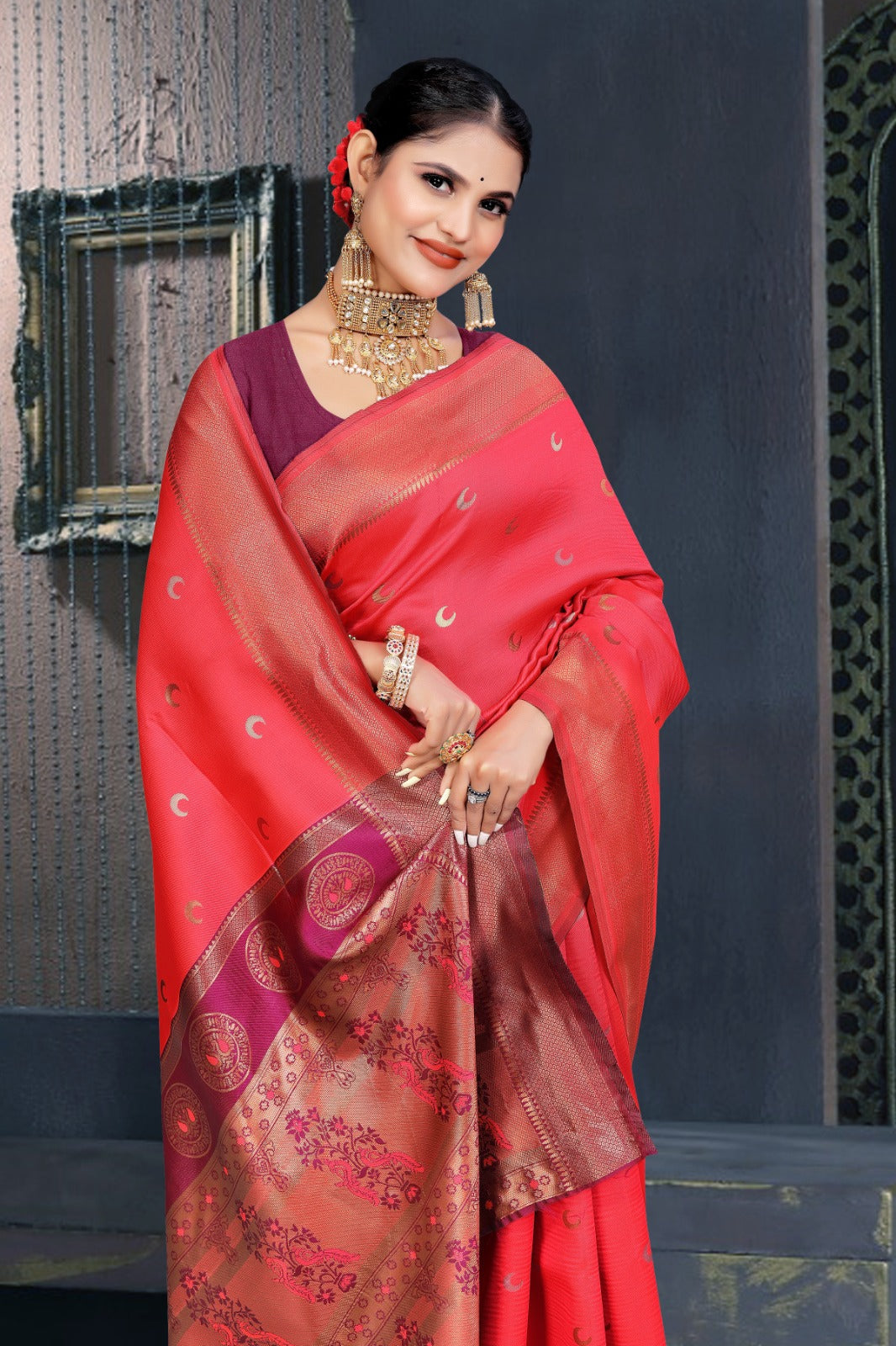 Tanmira New Classic Banarasi Dola Silk Saree with Zari Print for Functions DC