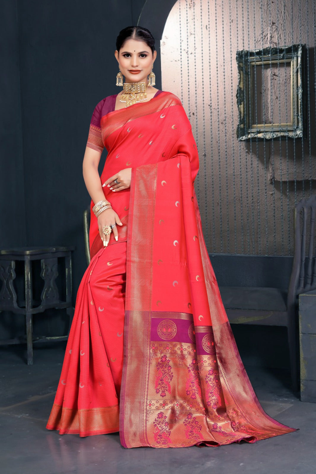 Tanmira New Classic Banarasi Dola Silk Saree with Zari Print for Functions DC