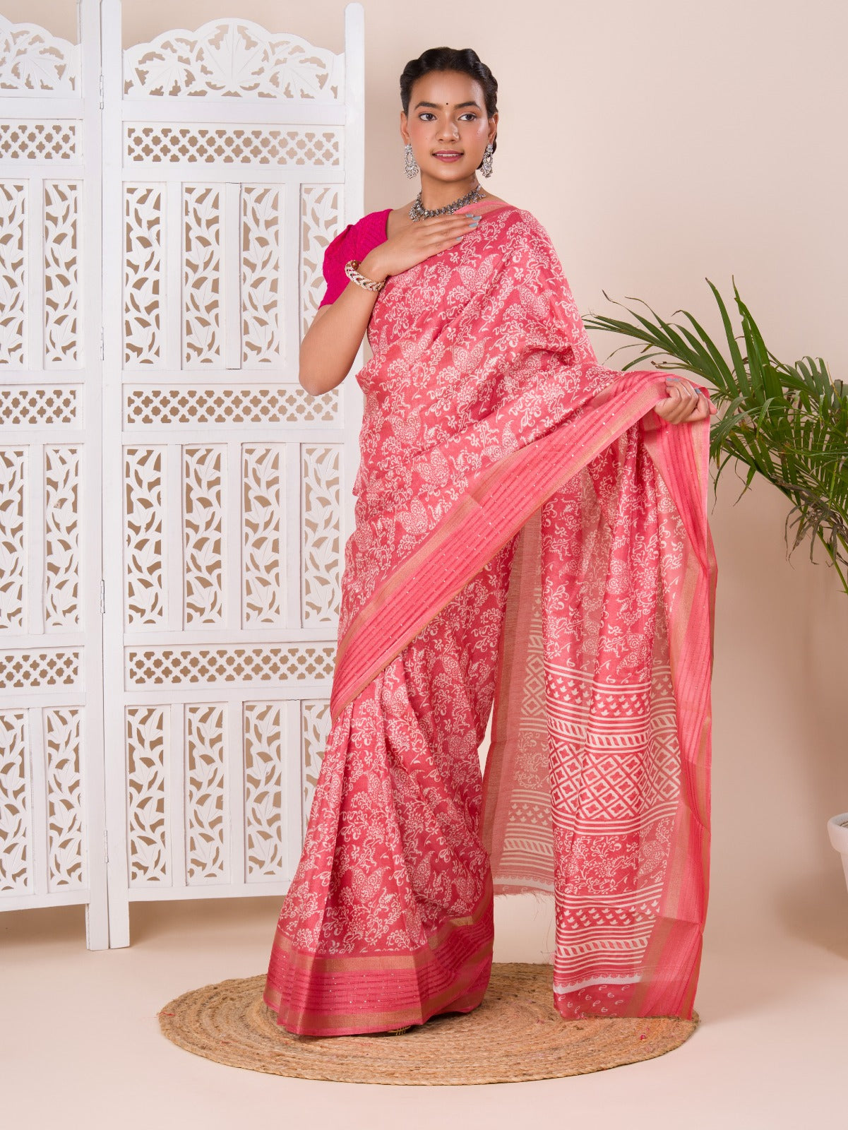 Tanmira Special Batik Sanganeri Print Banarasi Border Saree STL