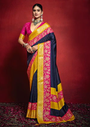 By New Beautiful Banarasi With Zari border Work Saree