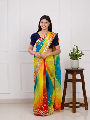 Pachrangi saree with gotapati detailing