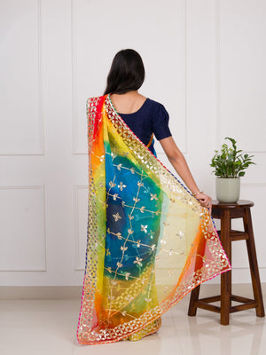 Pachrangi saree with gotapati detailing