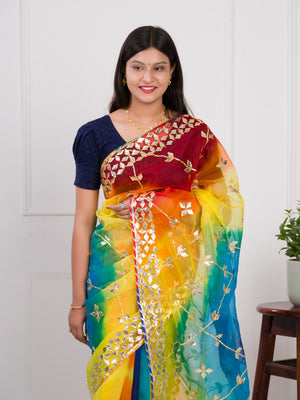 Pachrangi saree with gotapati detailing