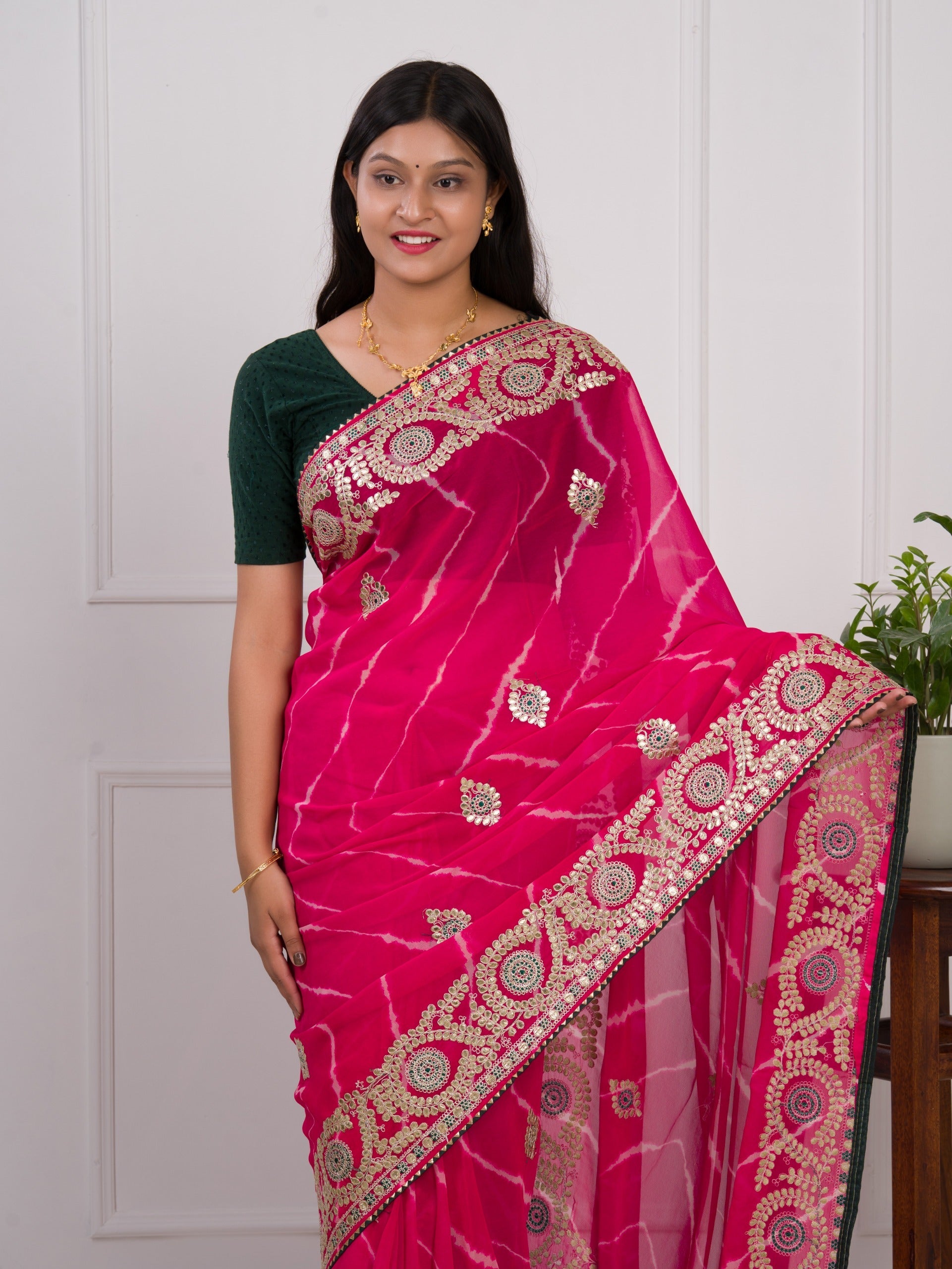 Georgette saree lahariya patterns gotapati work