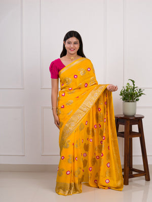 Dola Silk Bandhani Zari Weaving Work Saree