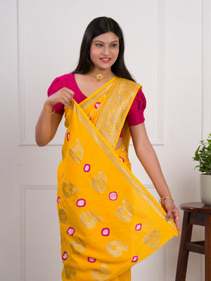 Dola Silk Bandhani Zari Weaving Work Saree