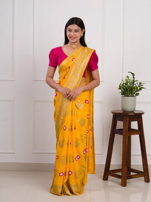 Dola Silk Bandhani Zari Weaving Work Saree
