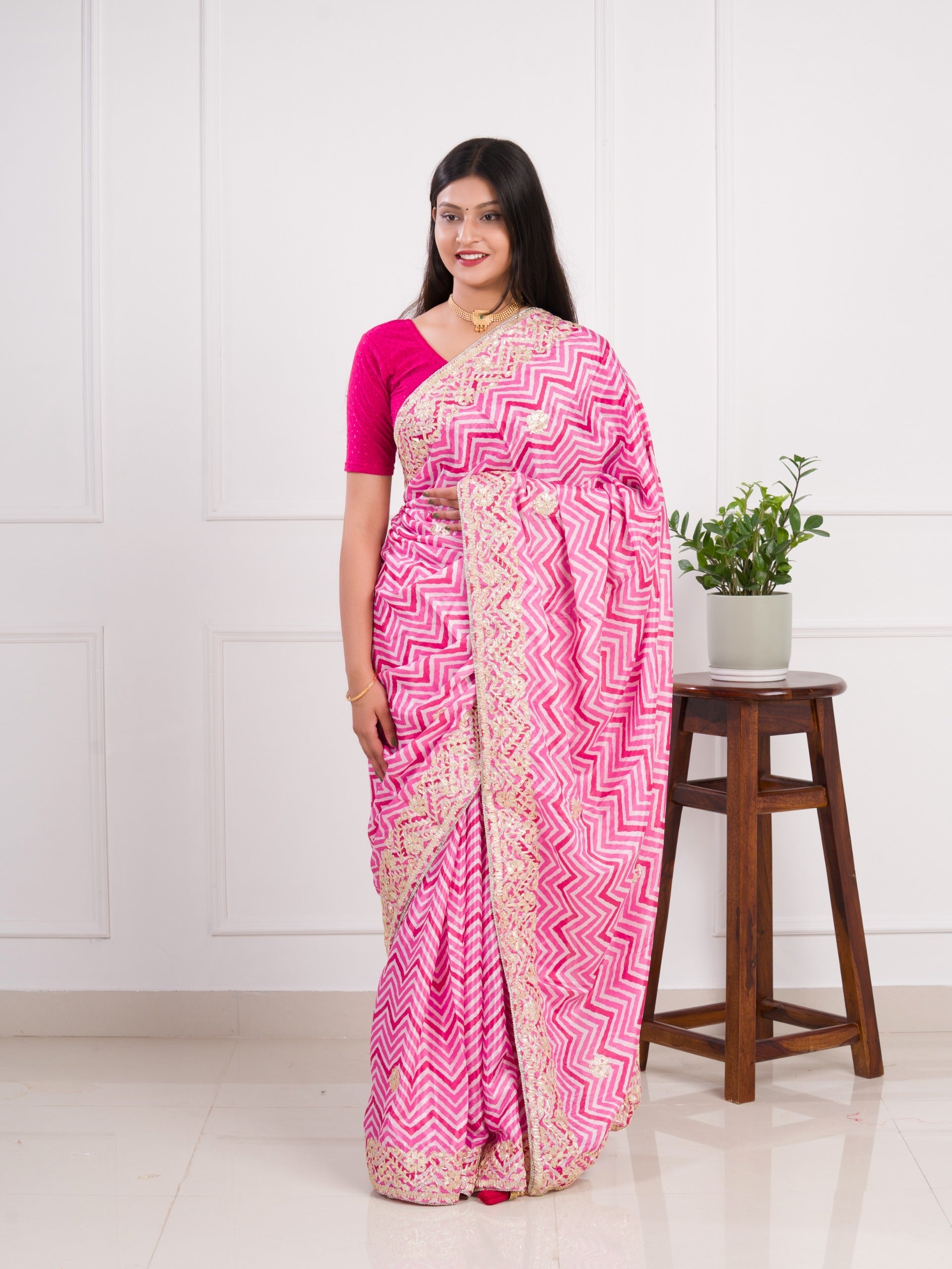 Lightweight Chinon Silk for party wear in pink color