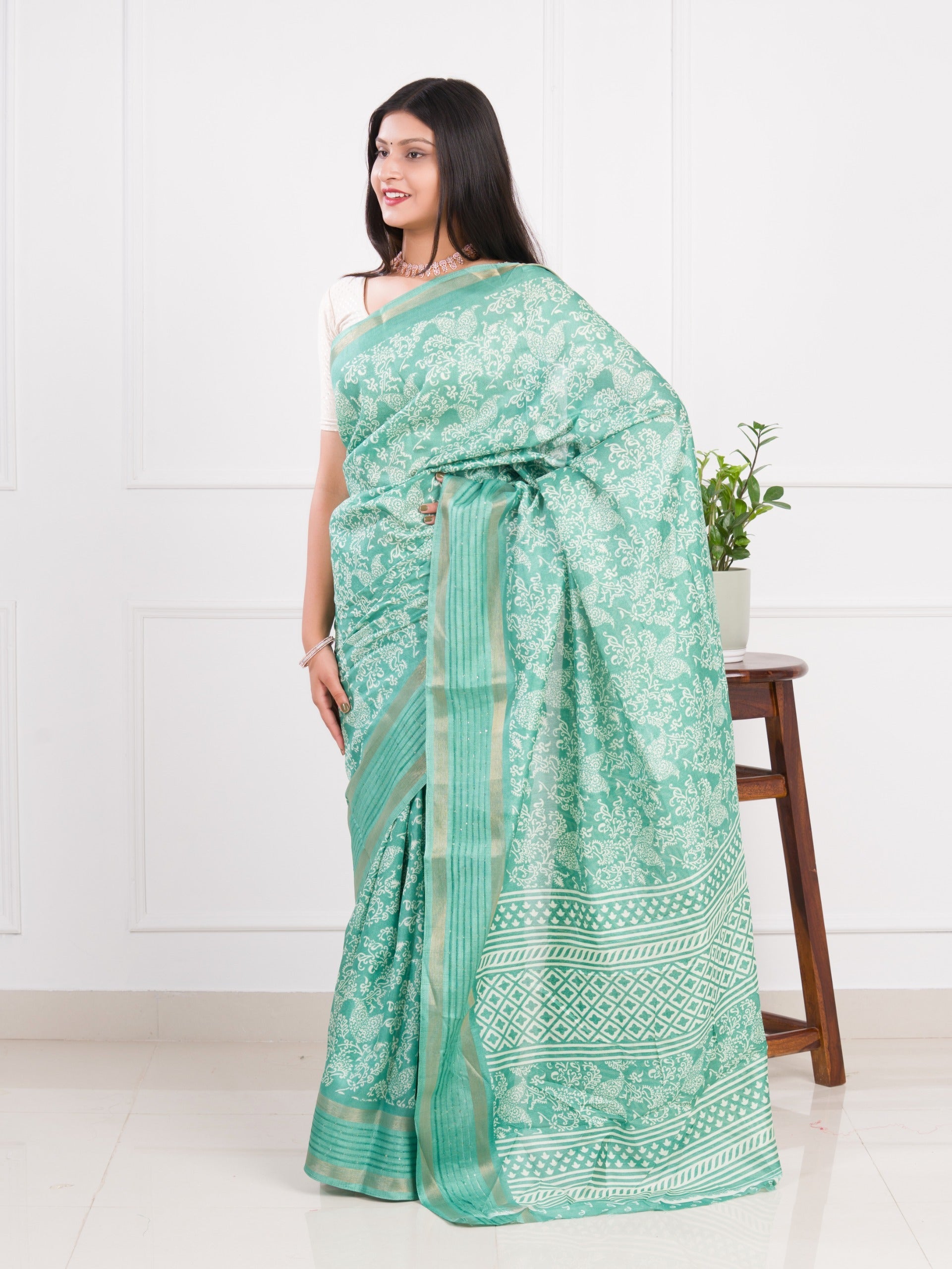 Tanmira Special Batik Sanganeri Print Banarasi Border Saree