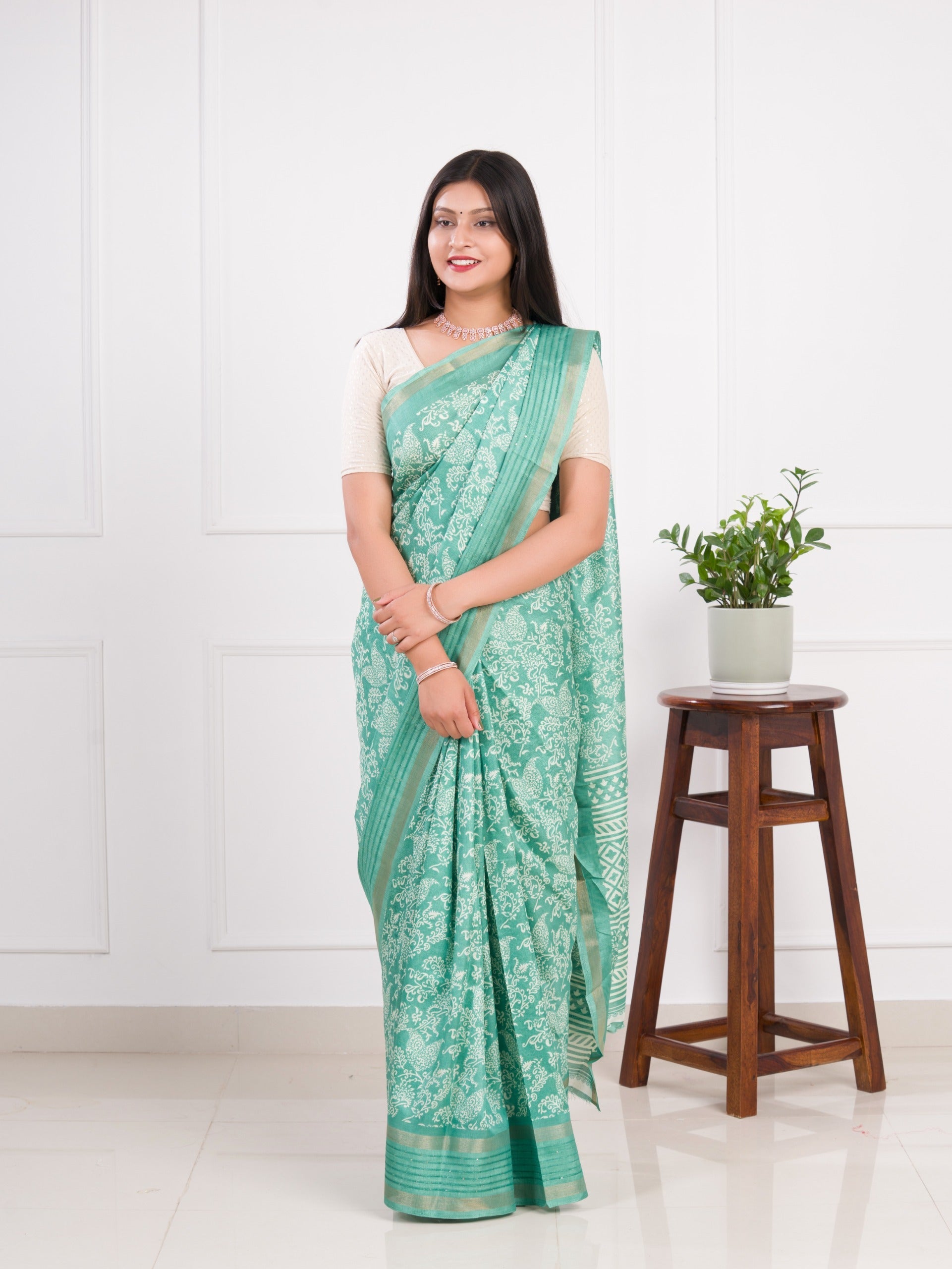 Tanmira Special Batik Sanganeri Print Banarasi Border Saree