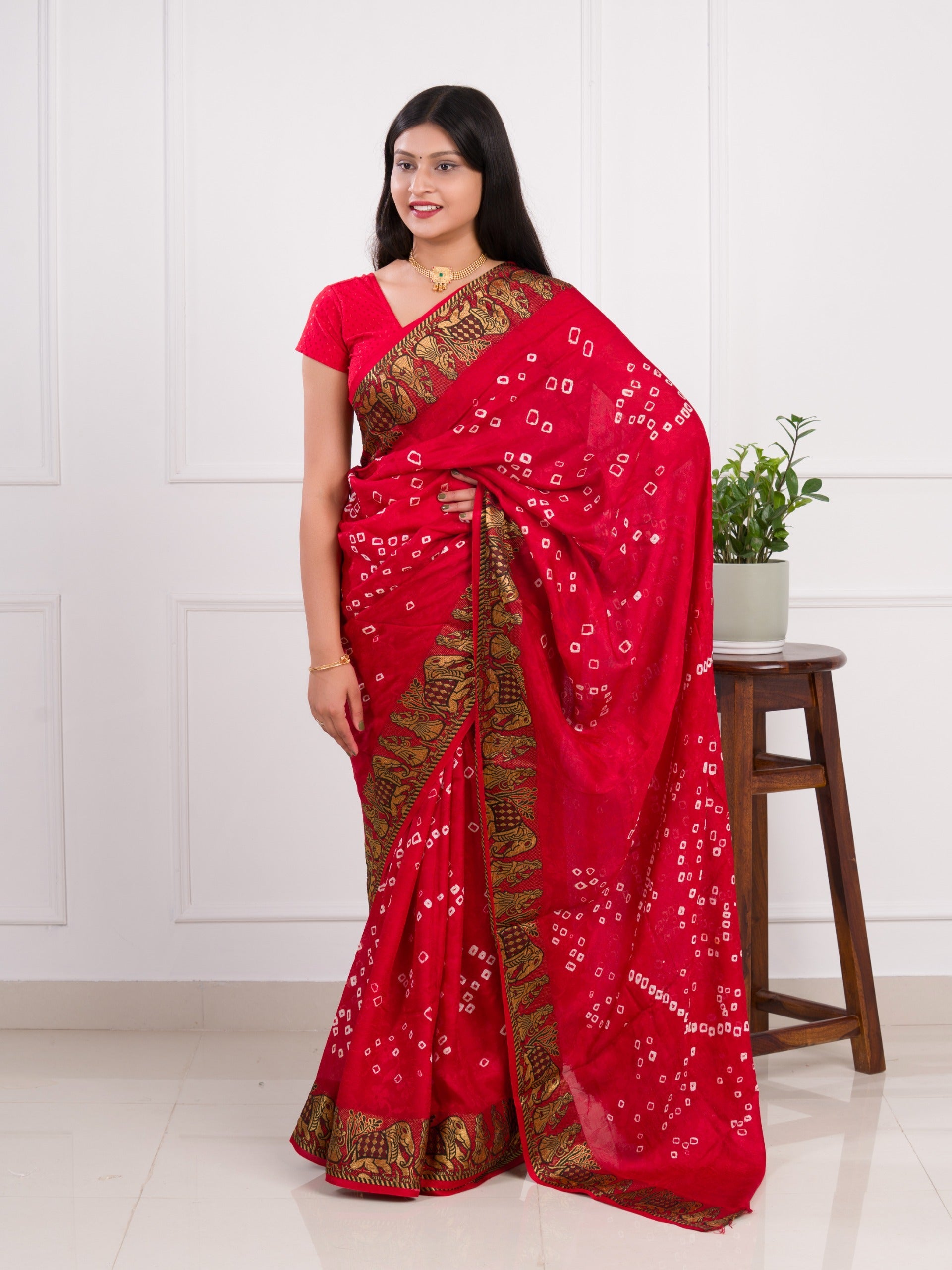 Tanmira Handmade Bandhej Bandhani Viscos Silk Saree
