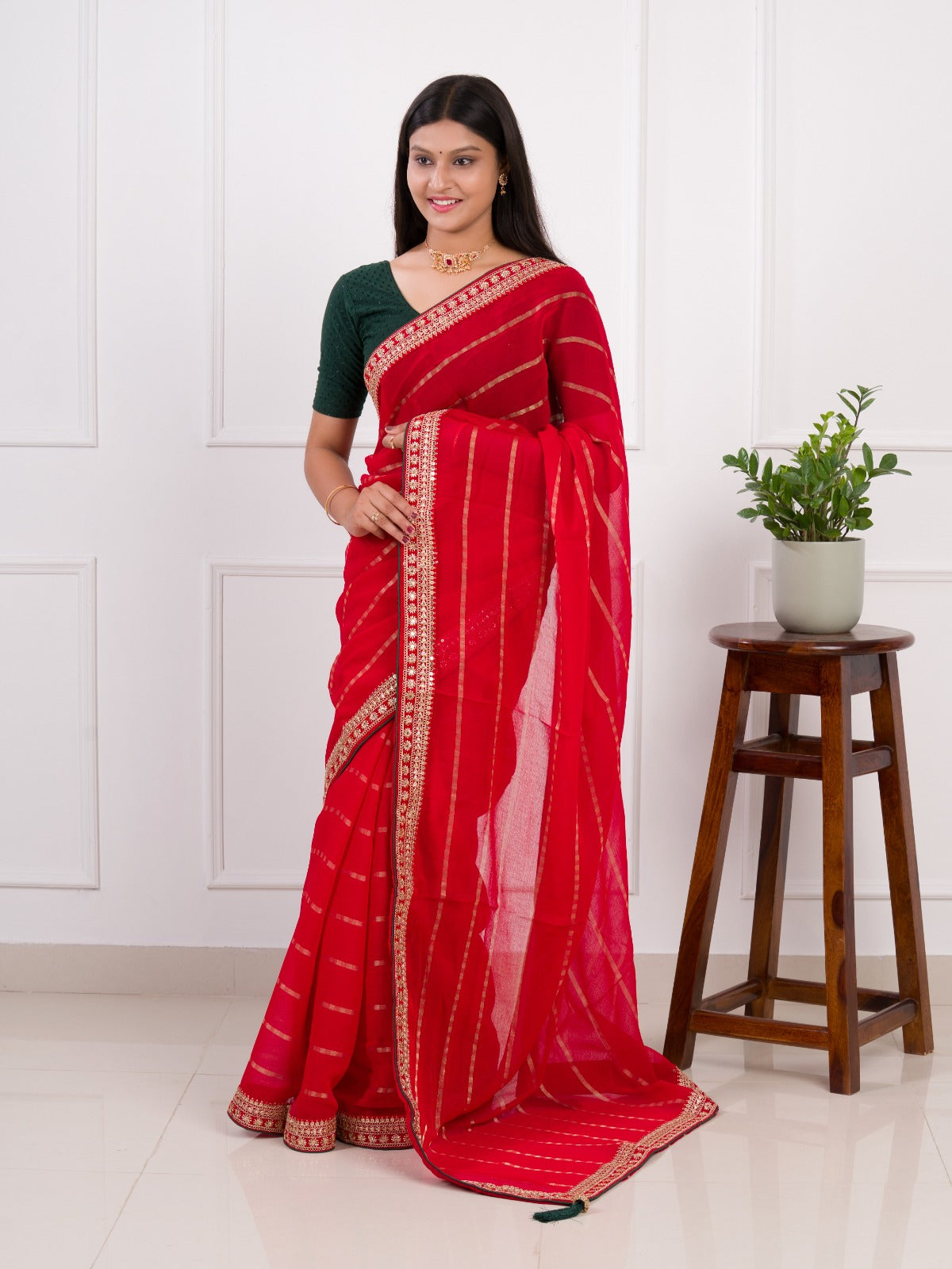Tanmira Karwachauth Special Pure Georgette Red Wedding Wear Saree