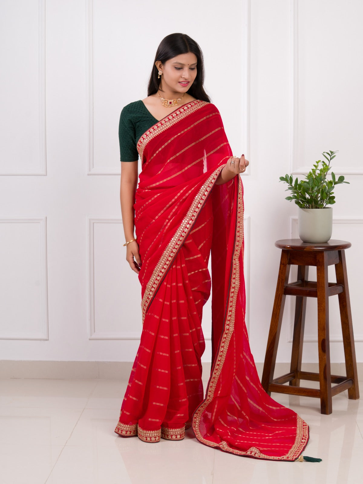 Tanmira Karwachauth Special Pure Georgette Red Wedding Wear Saree